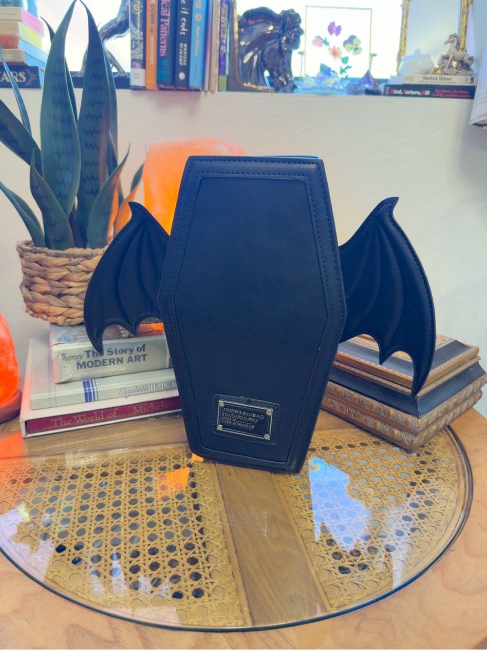 Gothic Coffin Bat Wing Convertible Backpack Crossbody Purse Black